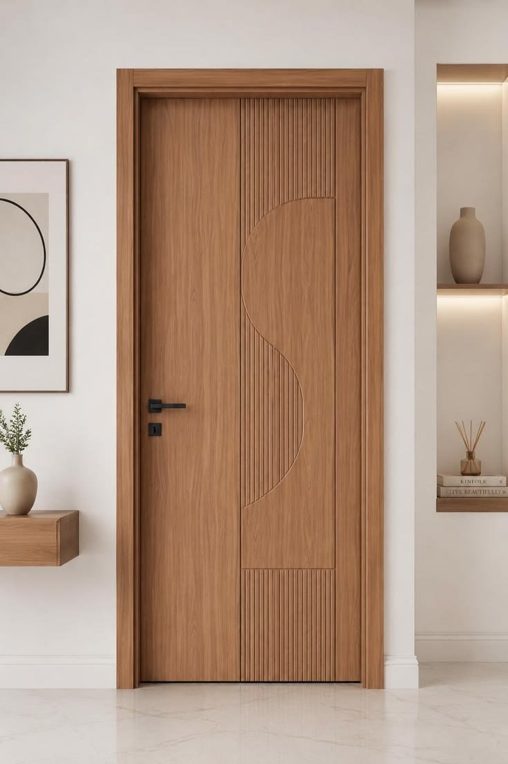 Luxury CNC Wood Design Door, Custom Size Fluted Wave Panel Door, Modern Wooden Bedroom Door, Contemporary Interior Door, Handmade Wood Door