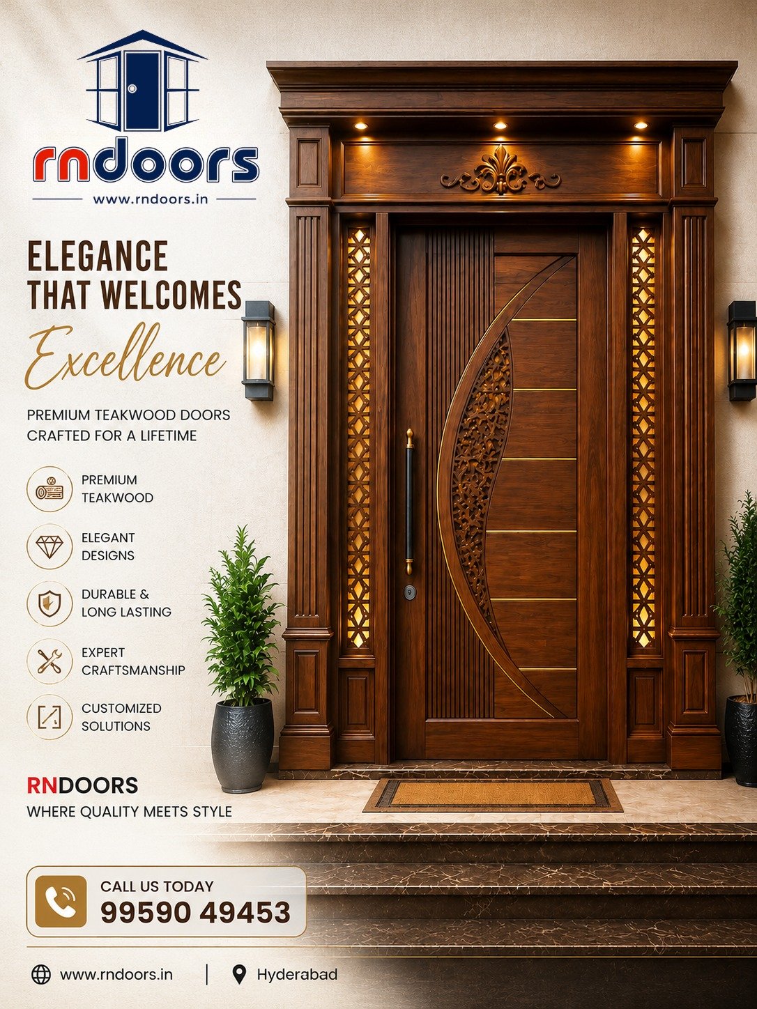 Modern Wooden Main Doors for Contemporary Homes in Hyderabad