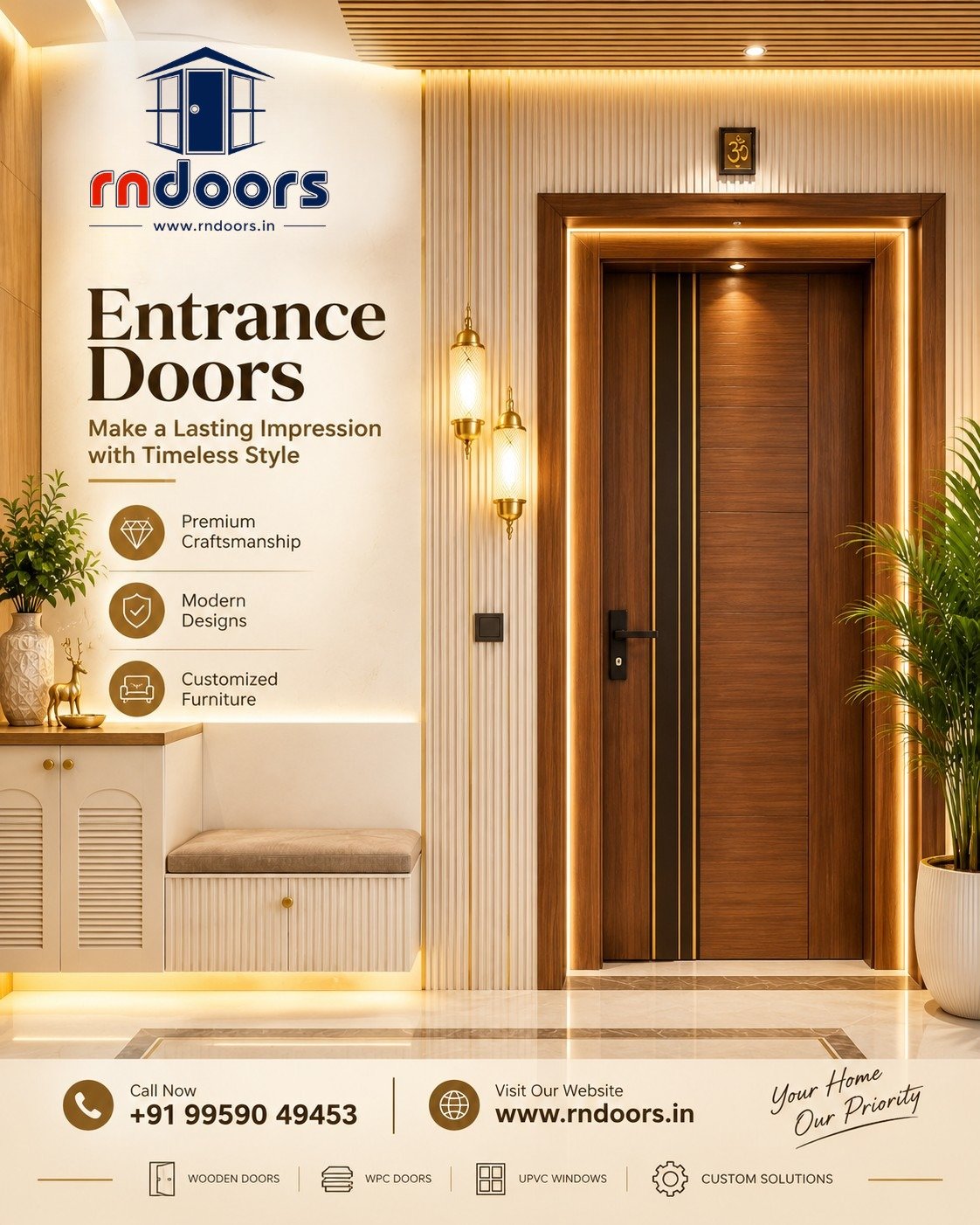 Customized Teakwood Entrance Doors with Premium Frames for Contemporary Homes